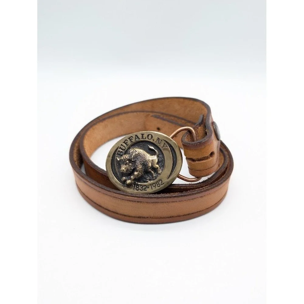 Vtg Heritage Mint Buffalo NY 1982‎ Solid Bronze Leather Belt Buckle 34